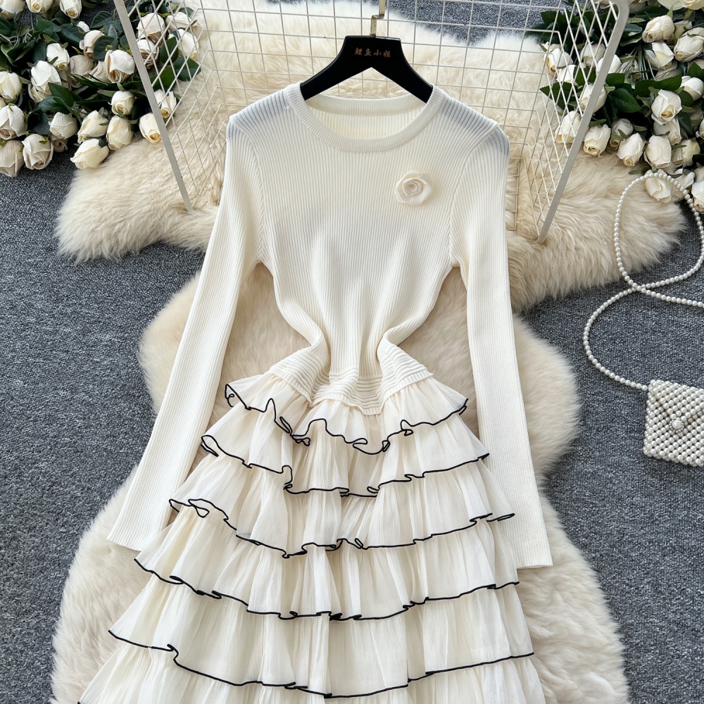 France style flowers chanelstyle long sleeve dress for women