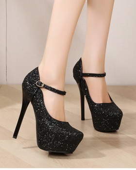 Bride high-heeled shoes silver banquet platform for women