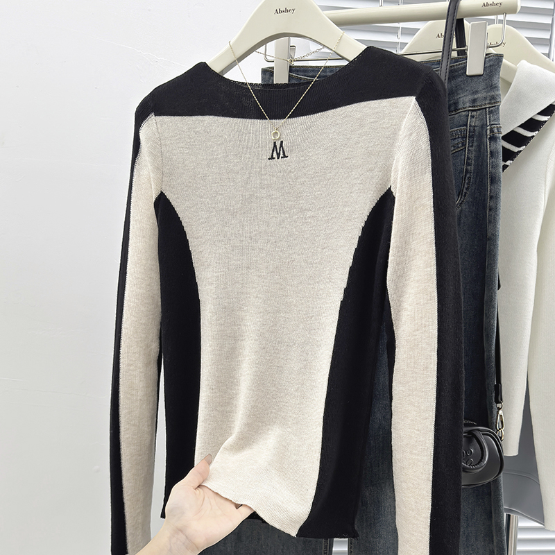 Mixed colors long sleeve tops autumn and winter T-shirt