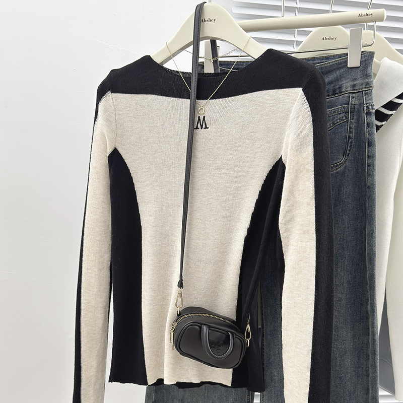 Mixed colors long sleeve tops autumn and winter T-shirt