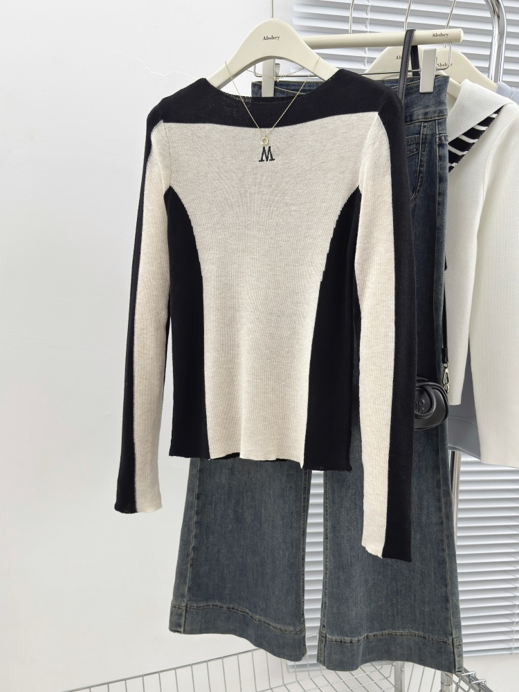 Mixed colors long sleeve tops autumn and winter T-shirt