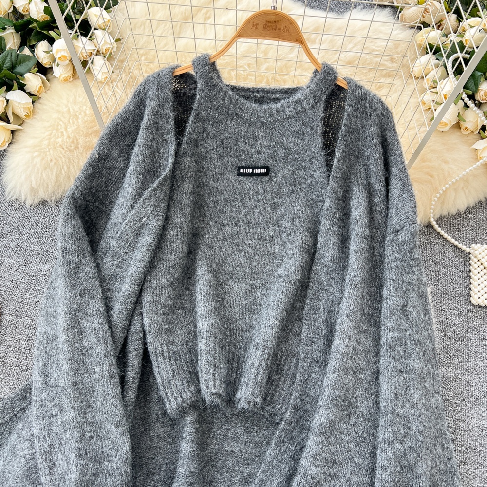 Halter sleeveless coat tender loose sweater a set