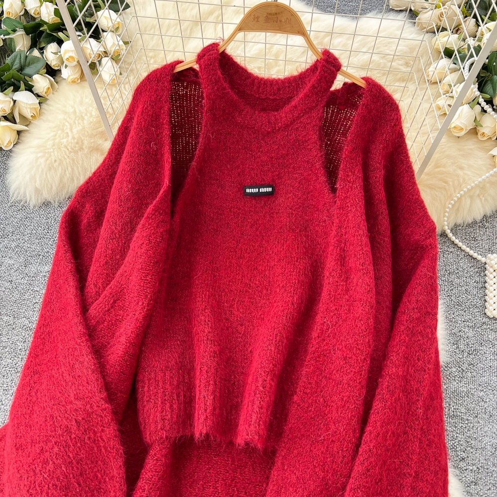 Halter sleeveless coat tender loose sweater a set