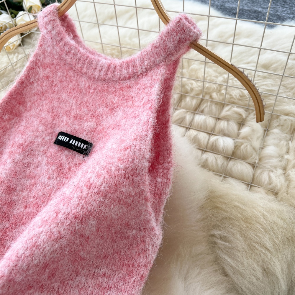 Halter sleeveless coat tender loose sweater a set