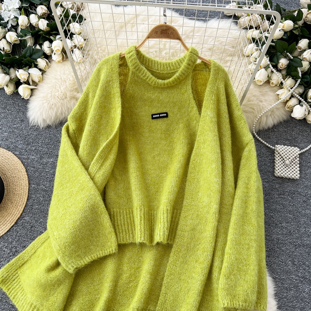 Halter sleeveless coat tender loose sweater a set