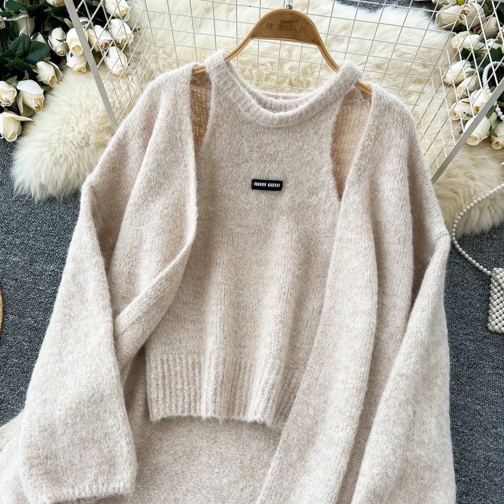 Halter sleeveless coat tender loose sweater a set