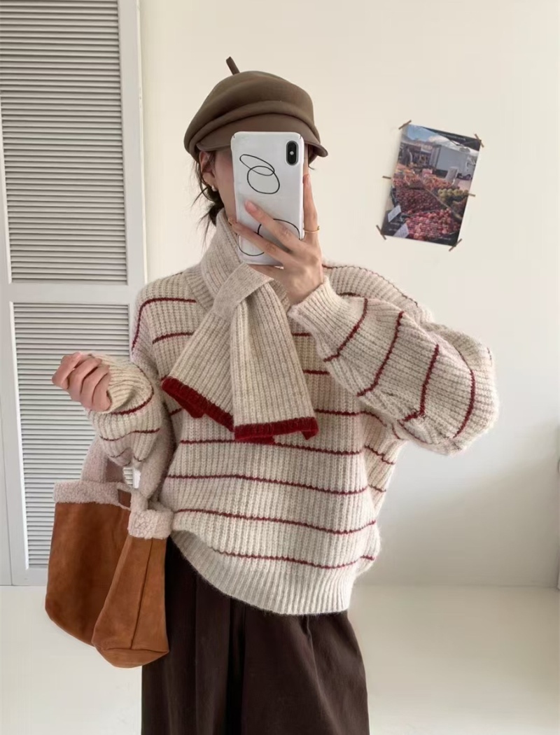 Stripe autumn and winter cardigan Korean style tops