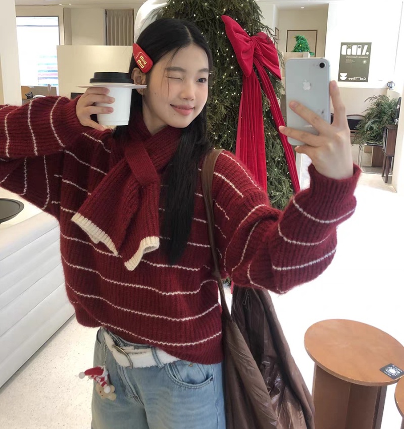 Stripe autumn and winter cardigan Korean style tops