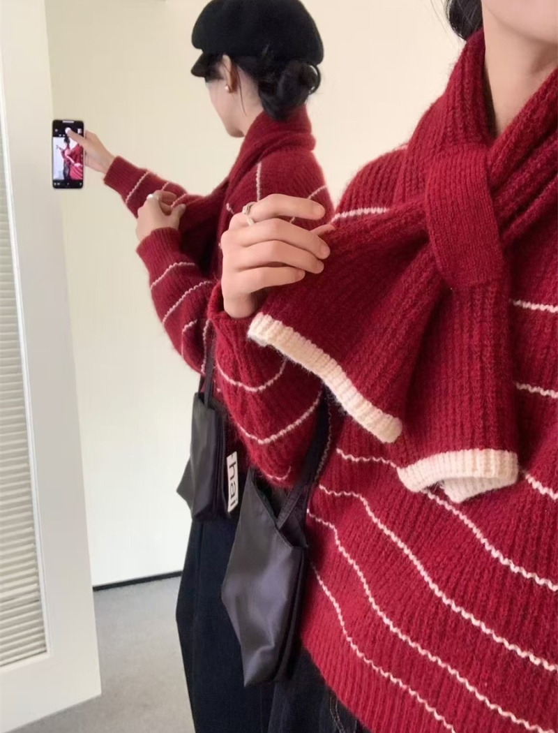 Stripe autumn and winter cardigan Korean style tops