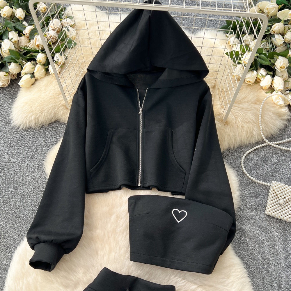 Inside the ride hooded vest high waist skirt 3pcs set for women