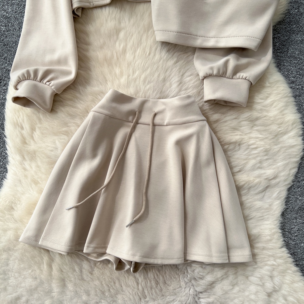 Inside the ride hooded vest high waist skirt 3pcs set for women