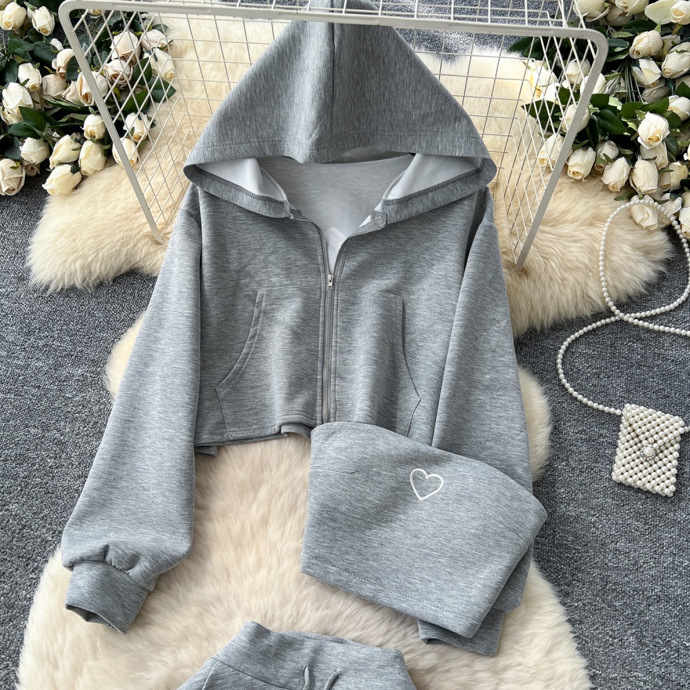 Inside the ride hooded vest high waist skirt 3pcs set for women