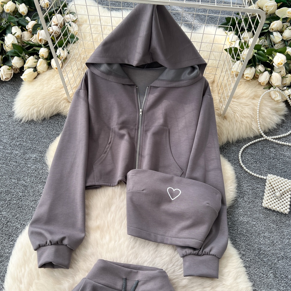 Inside the ride hooded vest high waist skirt 3pcs set for women