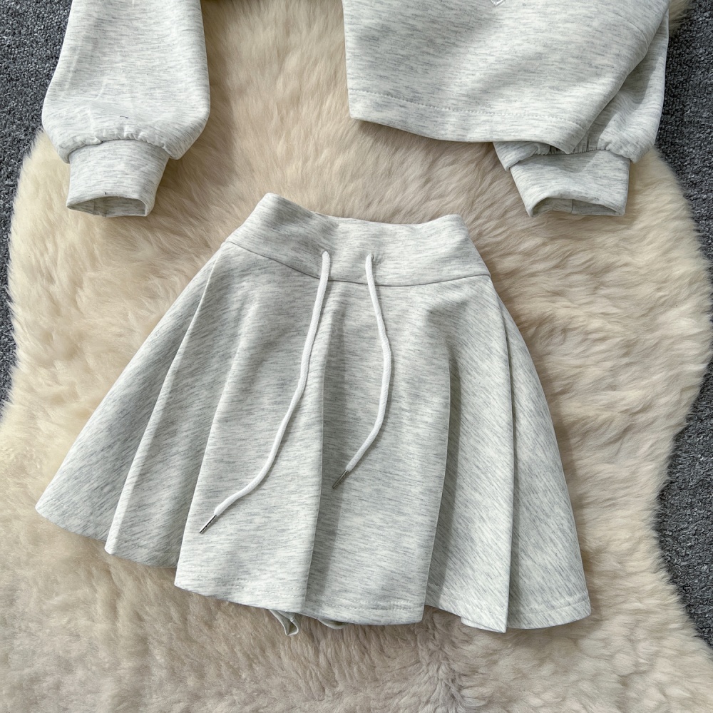 Inside the ride hooded vest high waist skirt 3pcs set for women