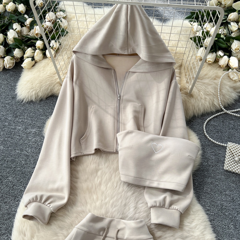 Inside the ride hooded vest high waist skirt 3pcs set for women