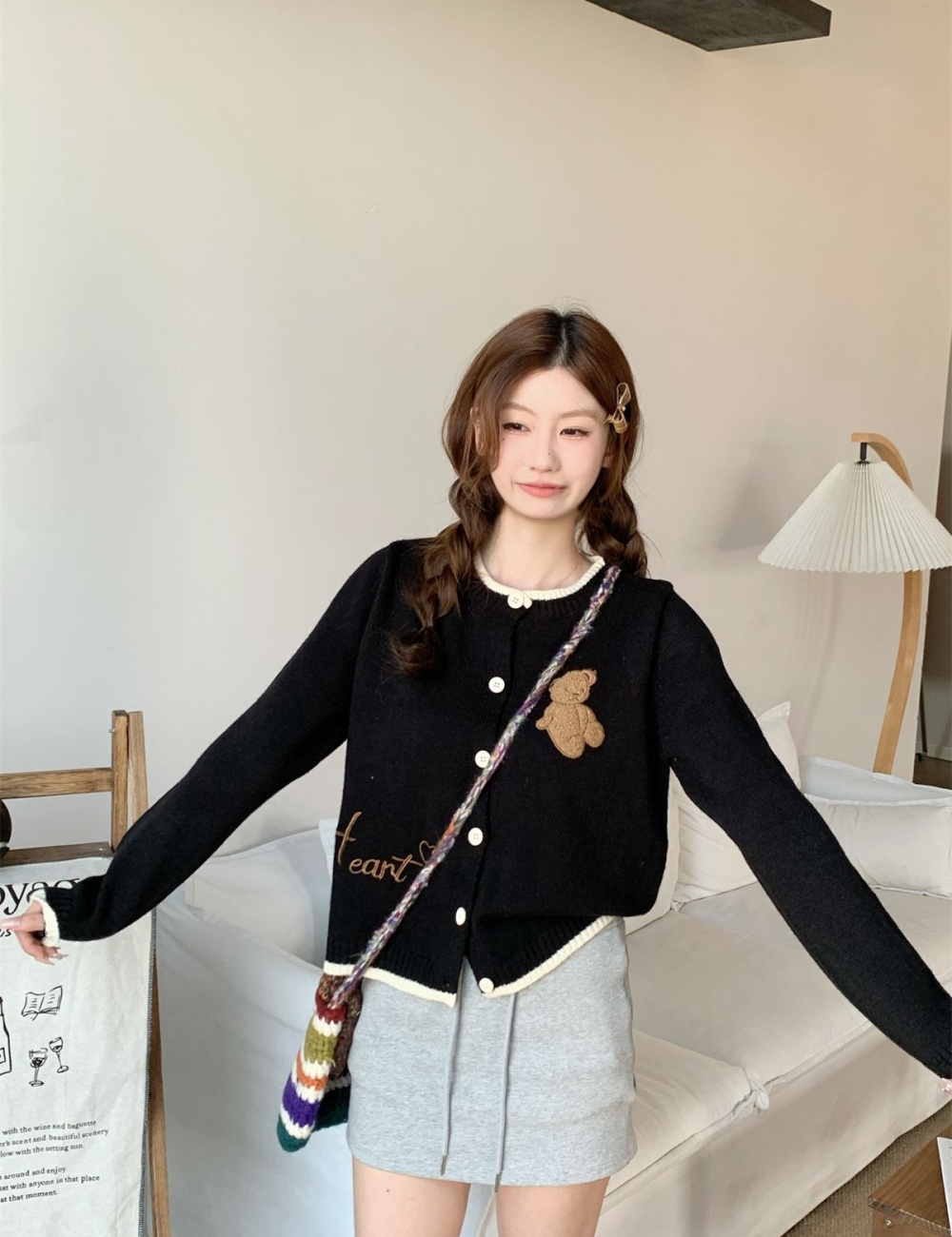 Embroidery cardigan bear small shirt for women