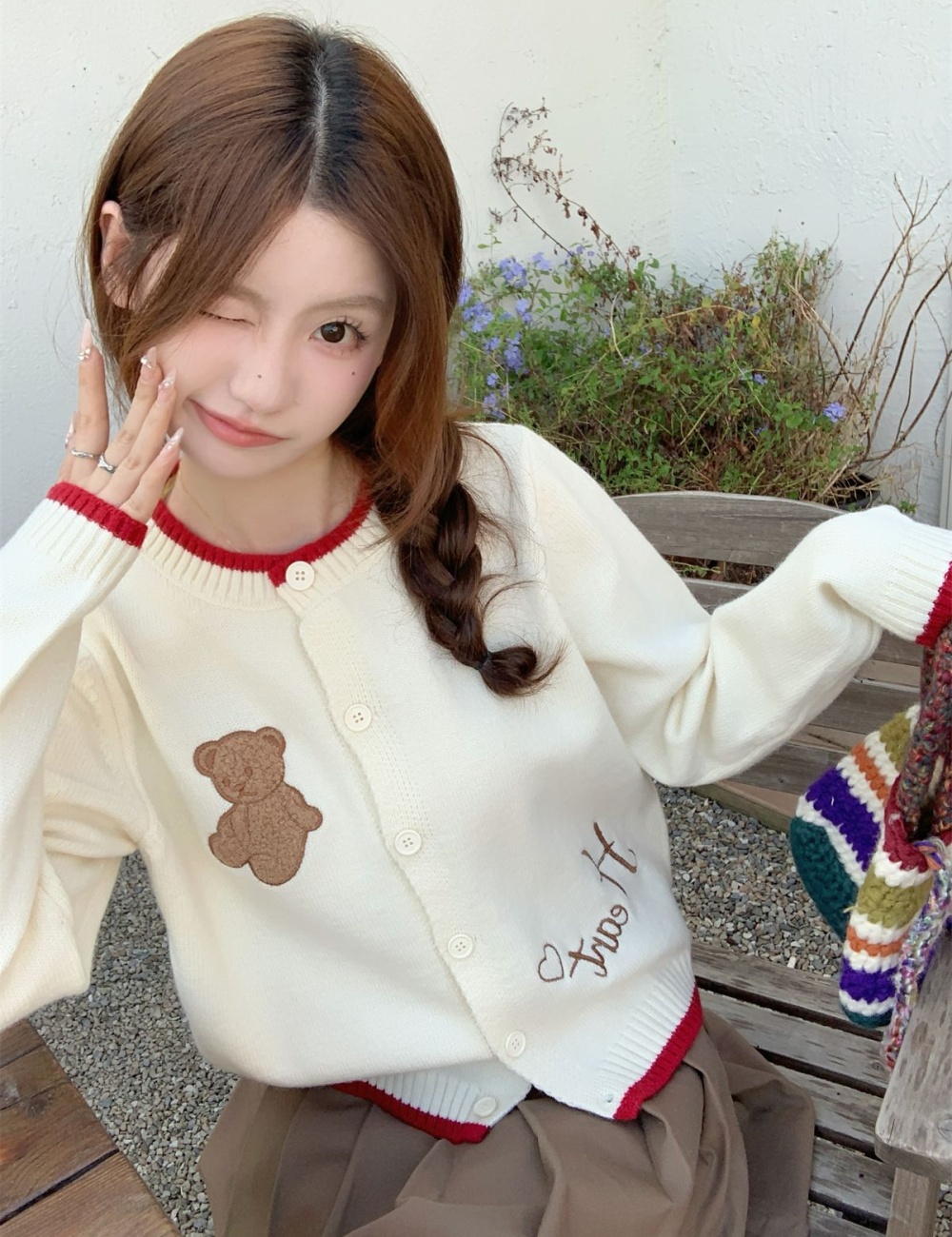 Embroidery cardigan bear small shirt for women