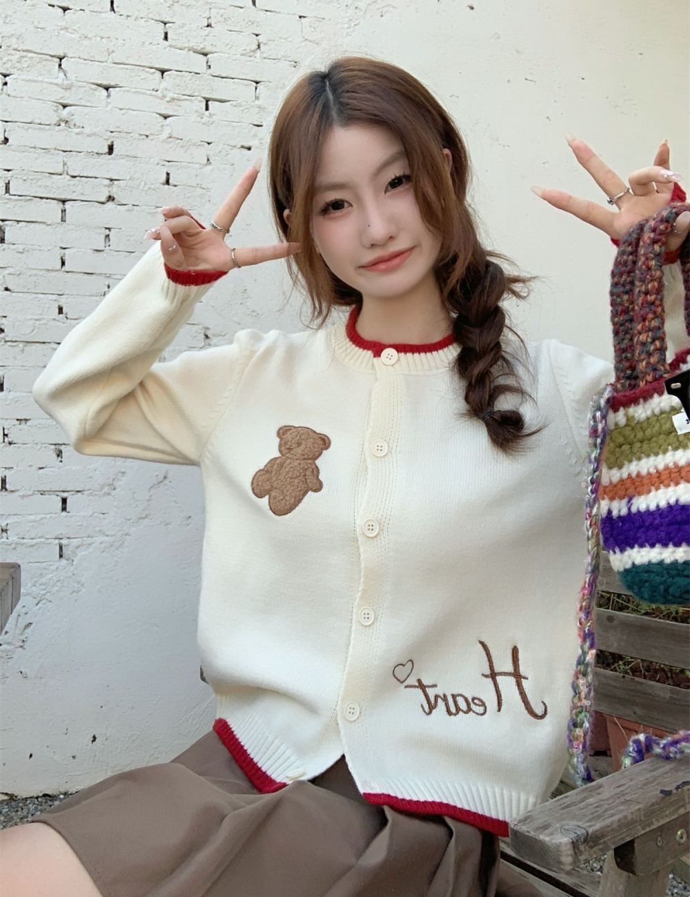 Embroidery cardigan bear small shirt for women