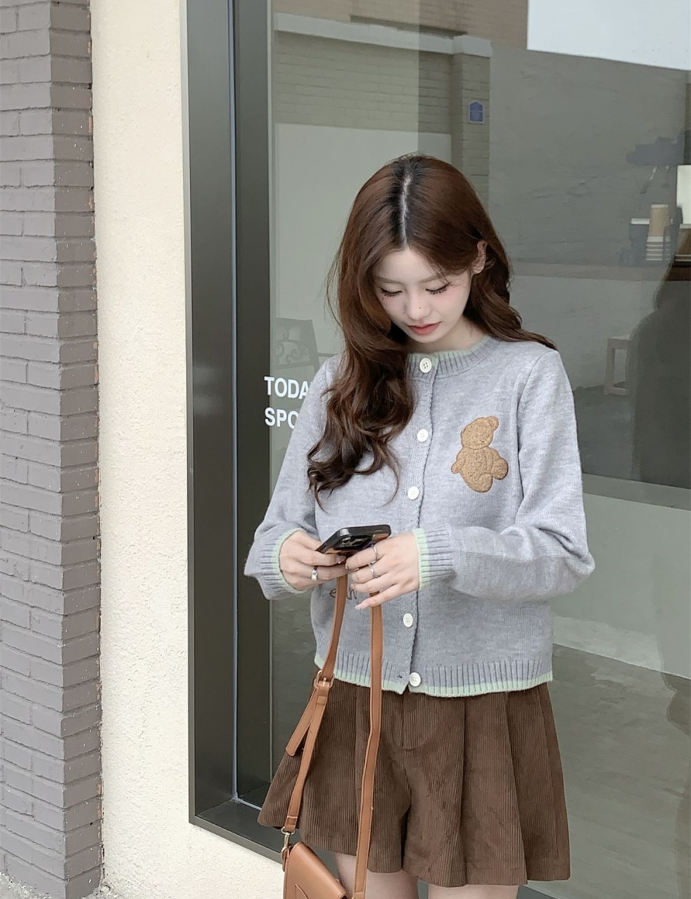 Embroidery cardigan bear small shirt for women