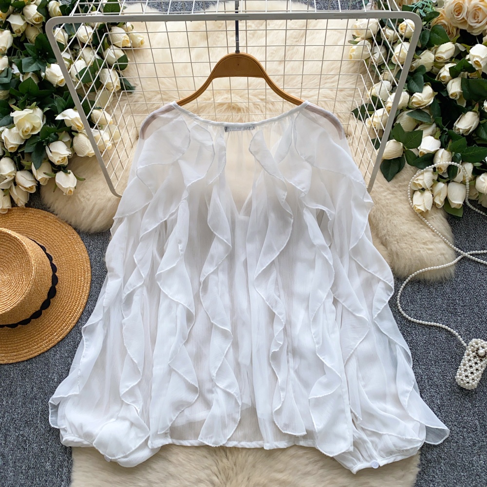 Tender lantern sleeve gauze shirt thin niche tops