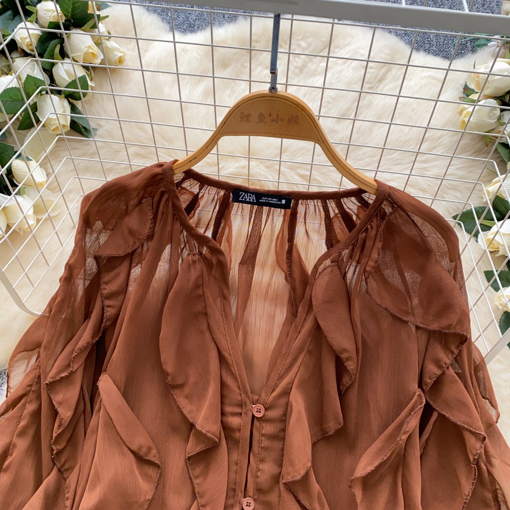 Tender lantern sleeve gauze shirt thin niche tops
