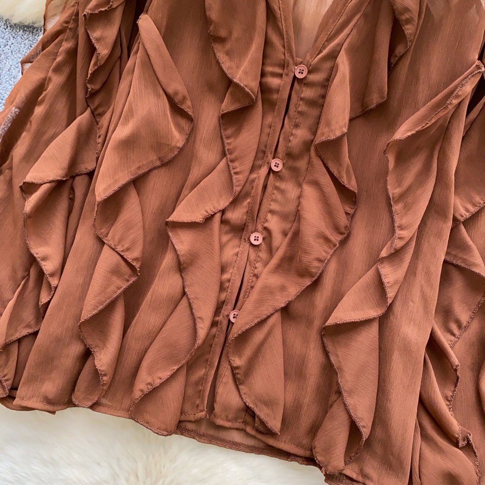 Tender lantern sleeve gauze shirt thin niche tops