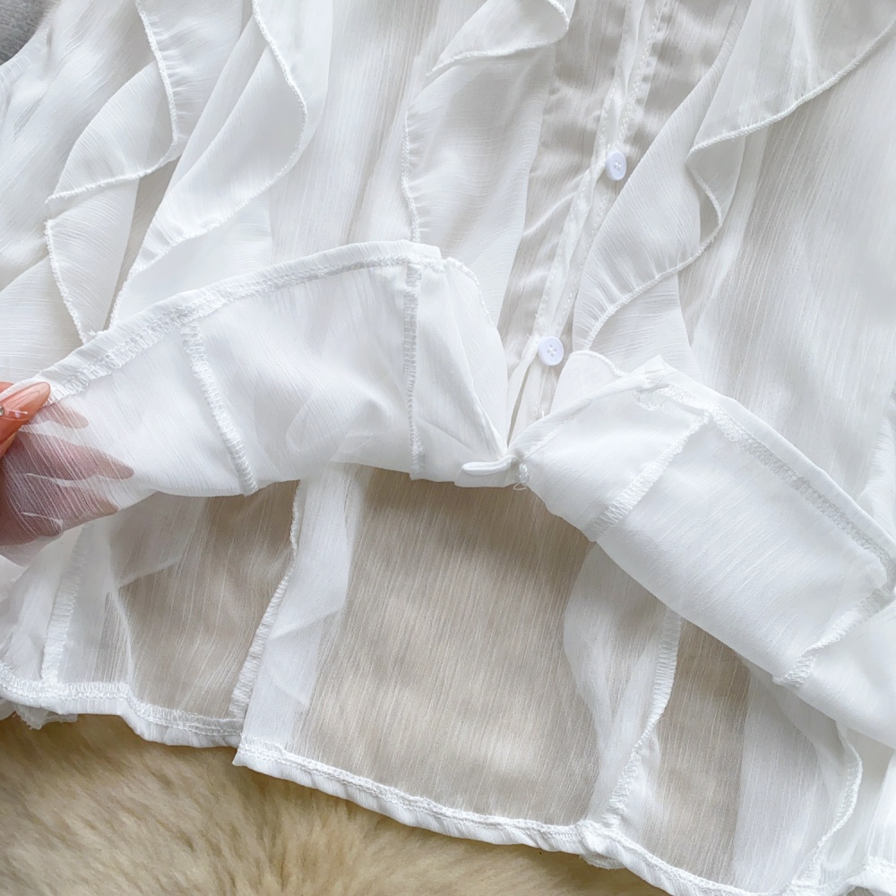 Tender lantern sleeve gauze shirt thin niche tops