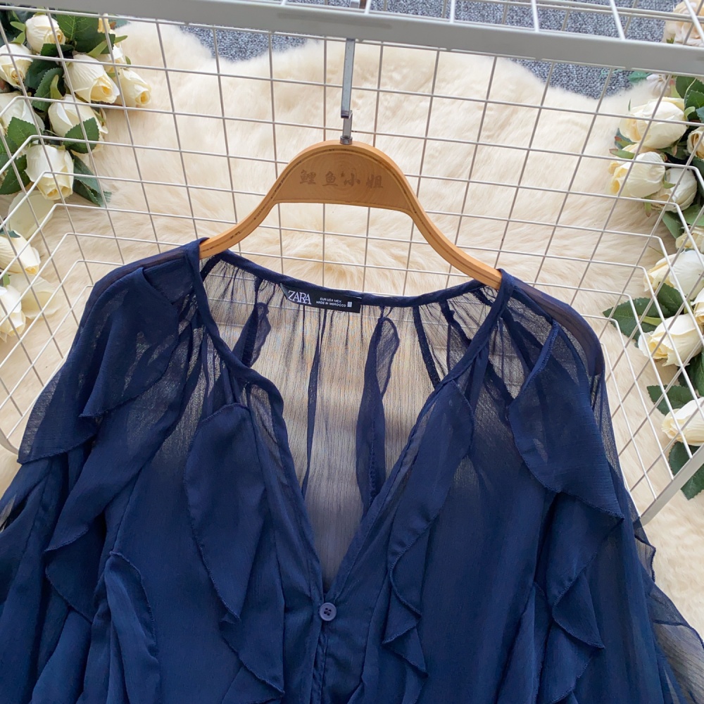 Tender lantern sleeve gauze shirt thin niche tops