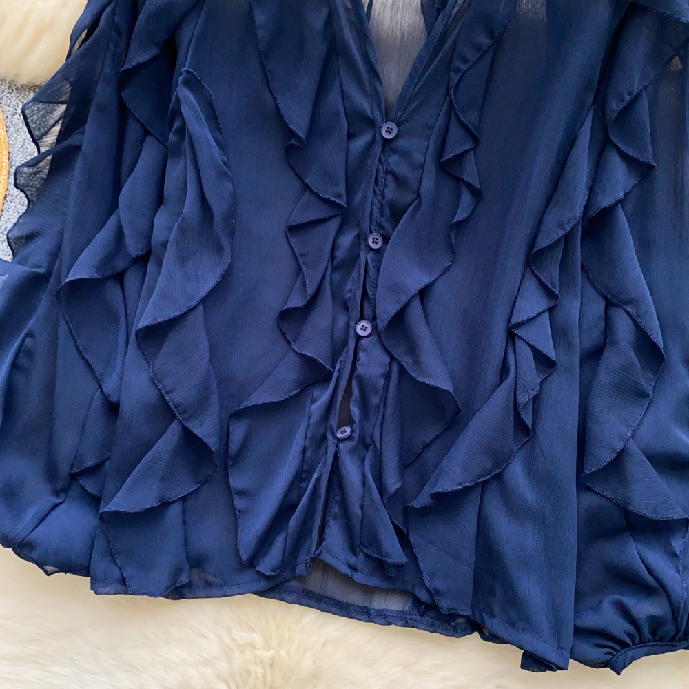 Tender lantern sleeve gauze shirt thin niche tops