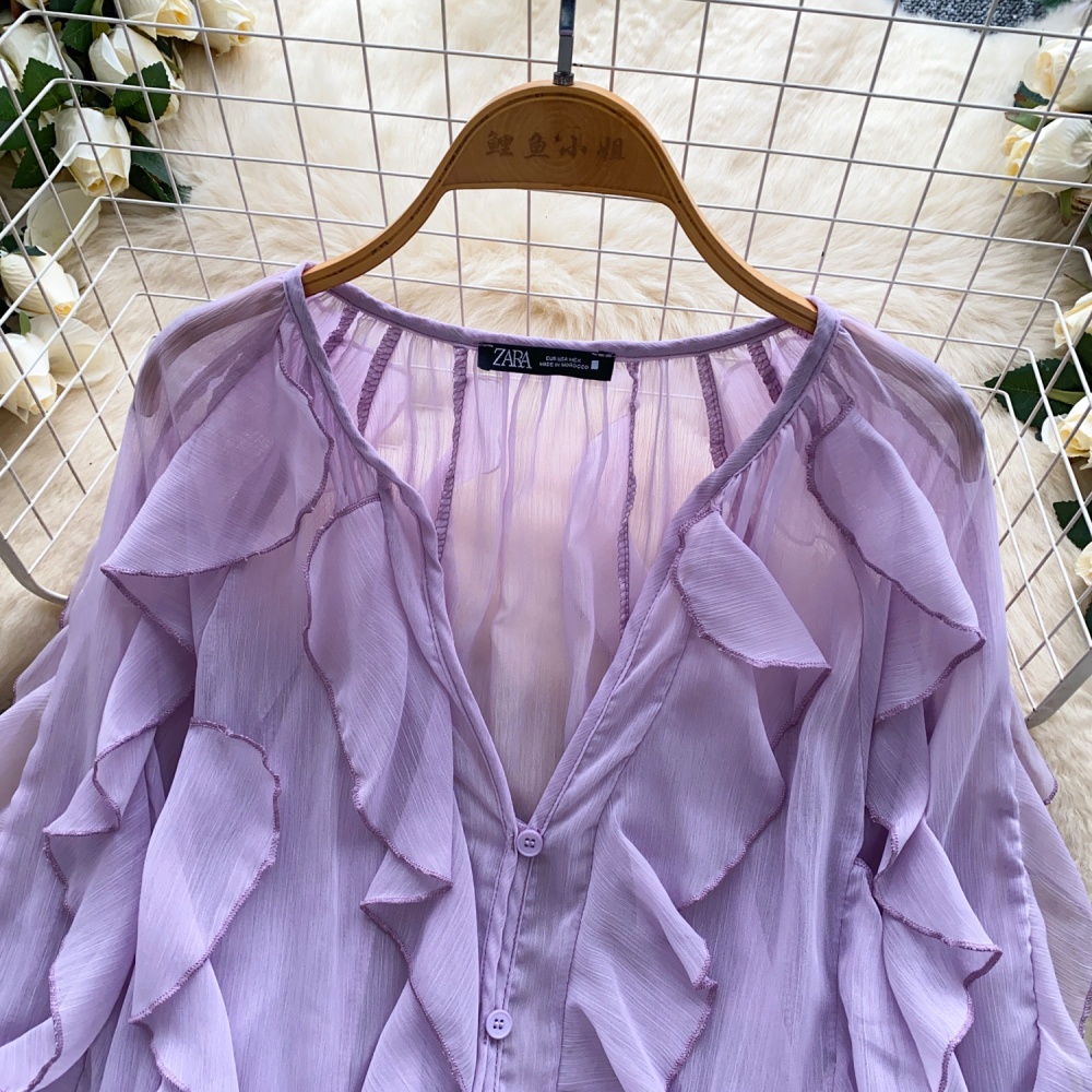 Tender lantern sleeve gauze shirt thin niche tops