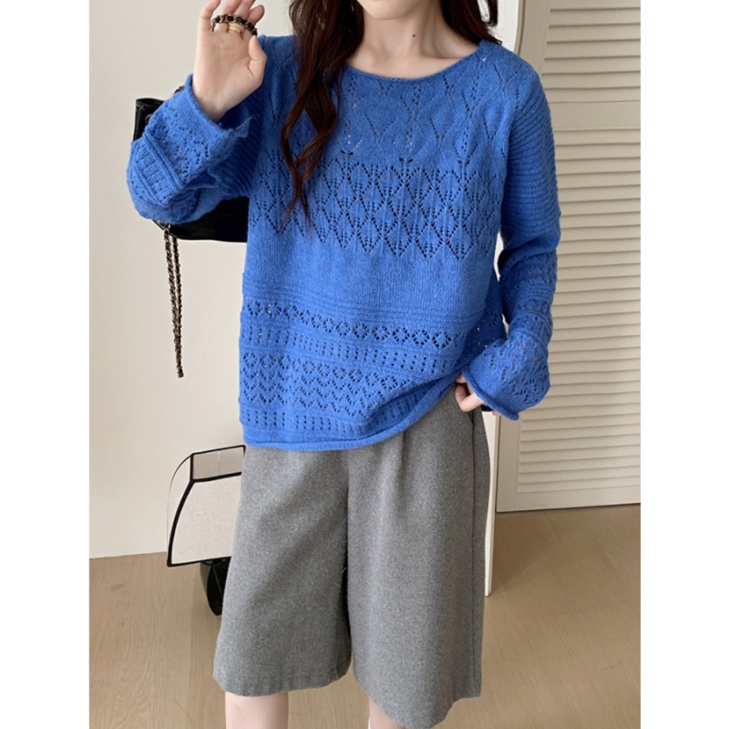 Lazy hollow loose tops unique mohair smock for women