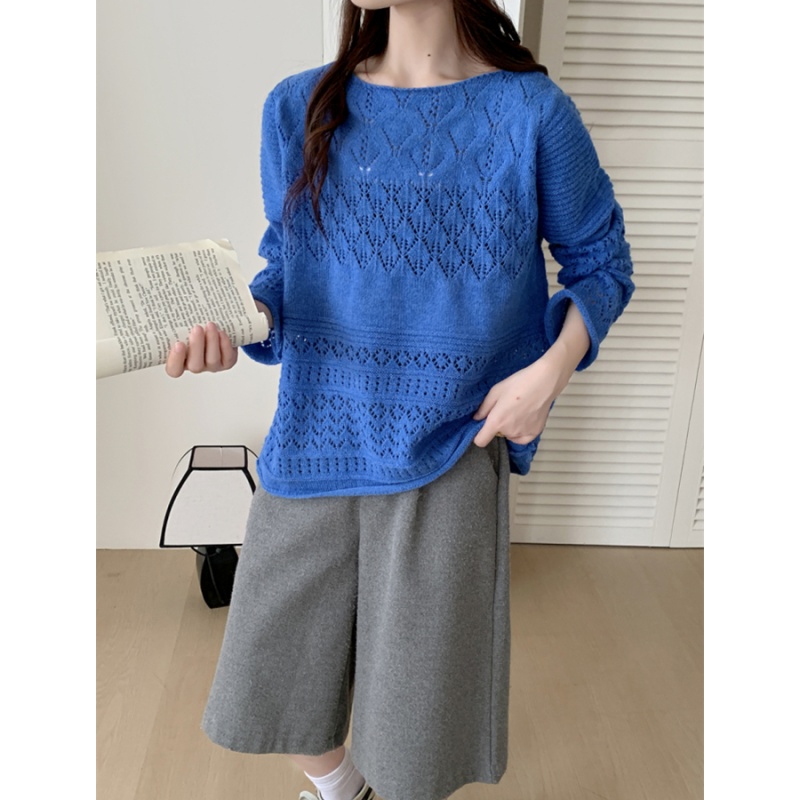 Lazy hollow loose tops unique mohair smock for women