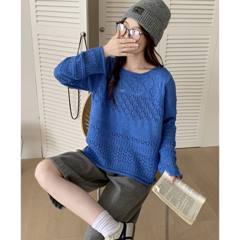 Lazy hollow loose tops unique mohair smock for women