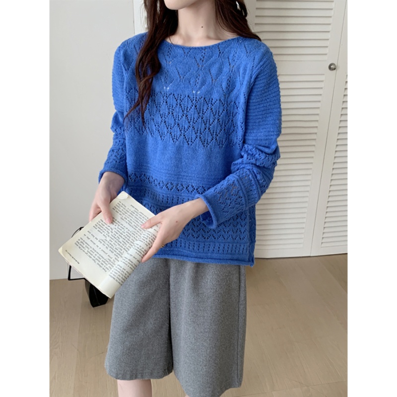 Lazy hollow loose tops unique mohair smock for women