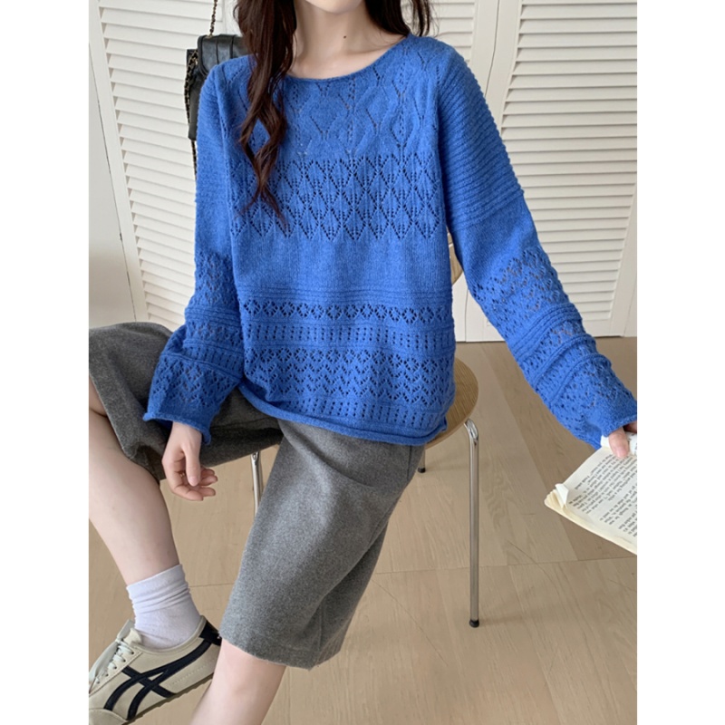 Lazy hollow loose tops unique mohair smock for women