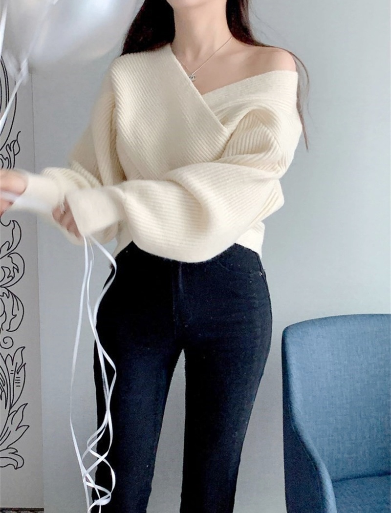 Simple cross sweater loose V-neck tops for women