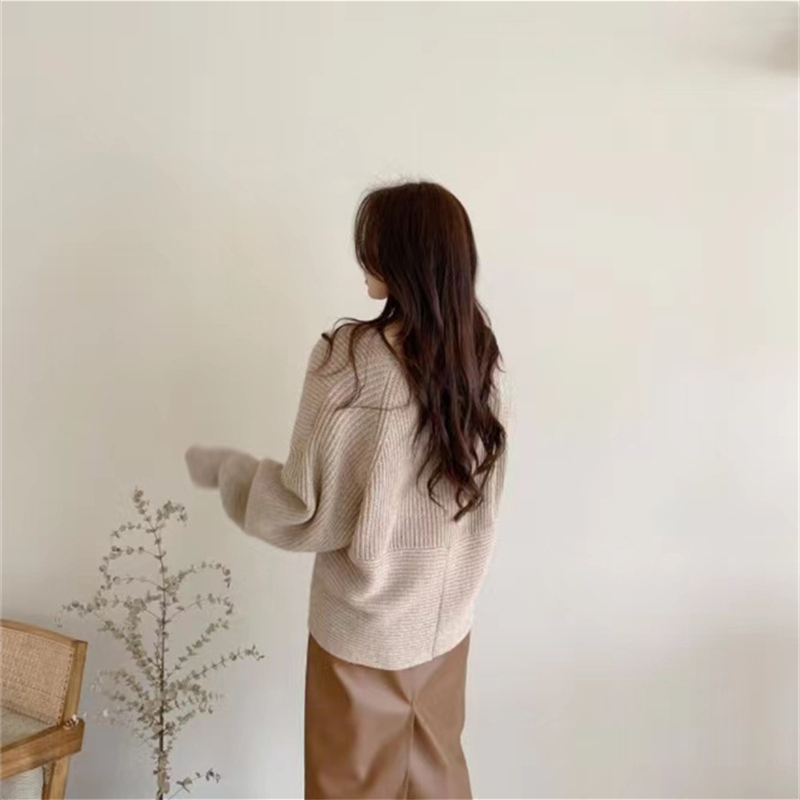 Simple cross sweater loose V-neck tops for women