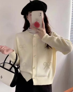 Retro temperament buckle coat round neck all-match winter sweater