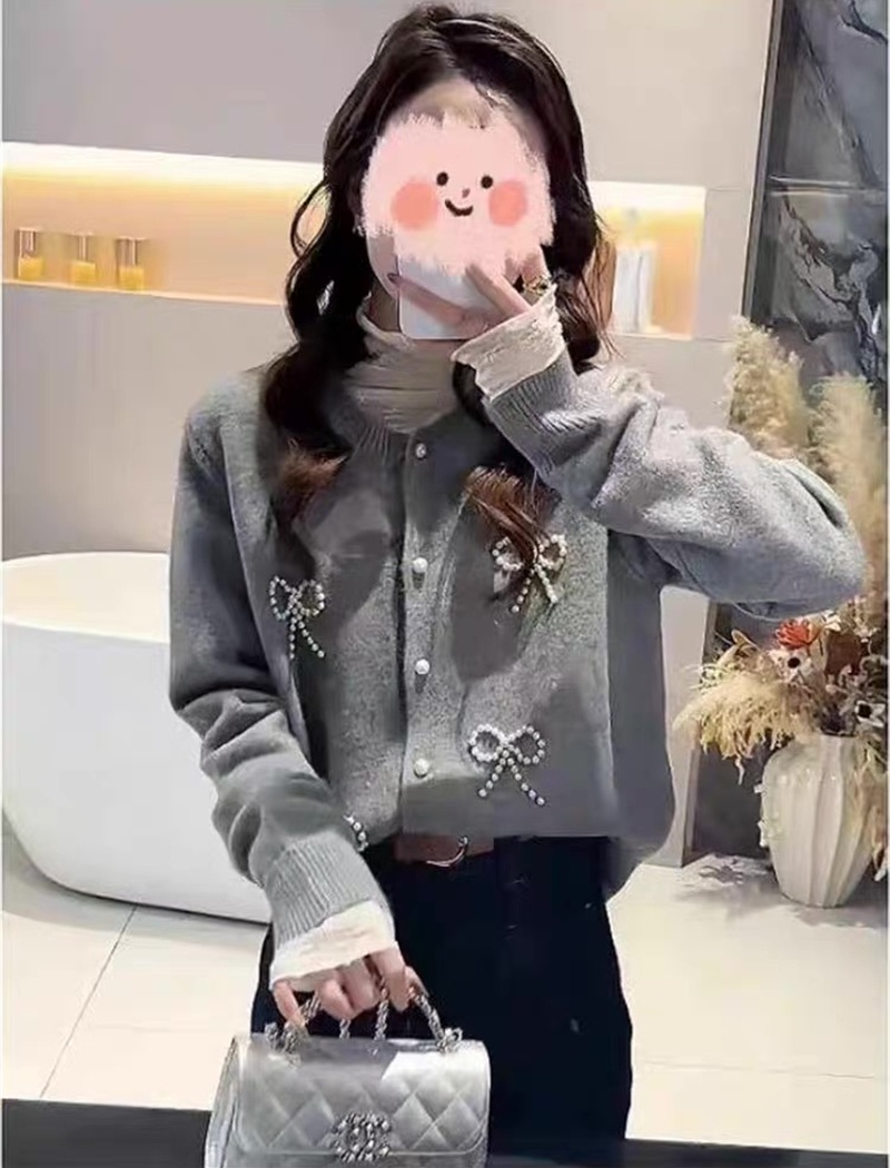 Retro temperament buckle coat round neck all-match winter sweater