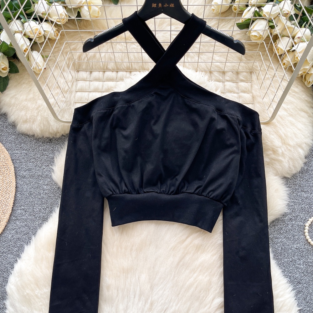 Cross halter T-shirt France style all-match tops for women