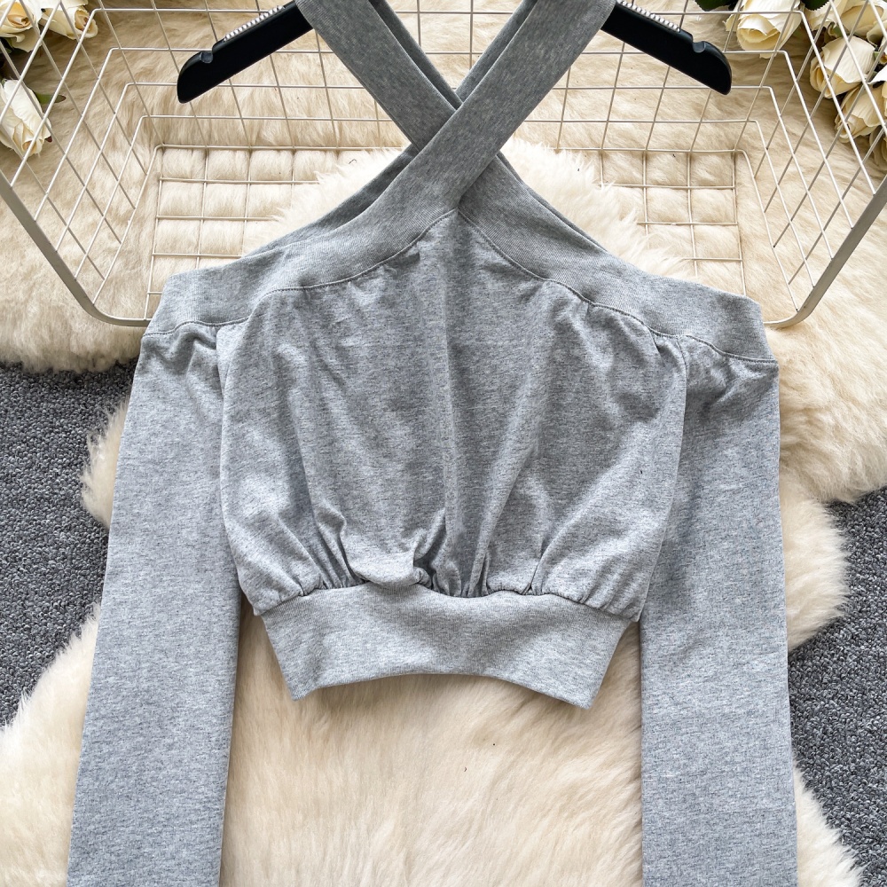 Cross halter T-shirt France style all-match tops for women