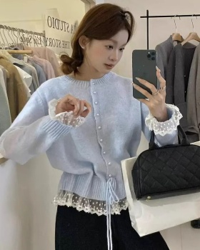 Spring lace sweet sweater frenum loose all-match tops