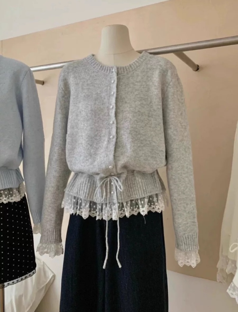 Spring lace sweet sweater frenum loose all-match tops