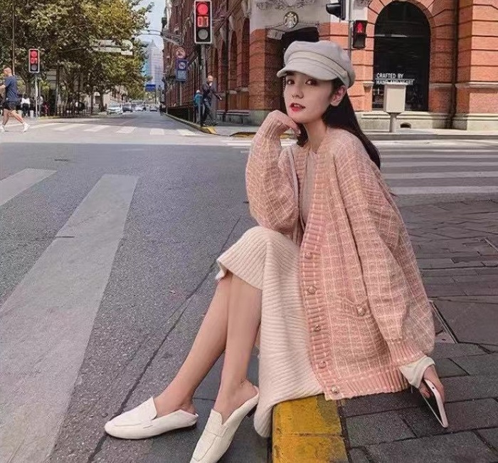 Korean style lazy cardigan wears outside coat for women