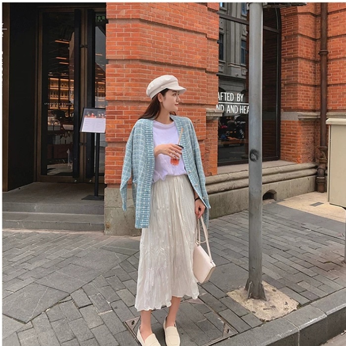 Korean style lazy cardigan wears outside coat for women