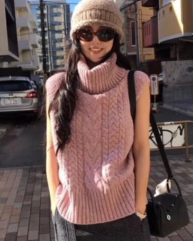 Twist autumn and winter tops knitted high collar vest for women