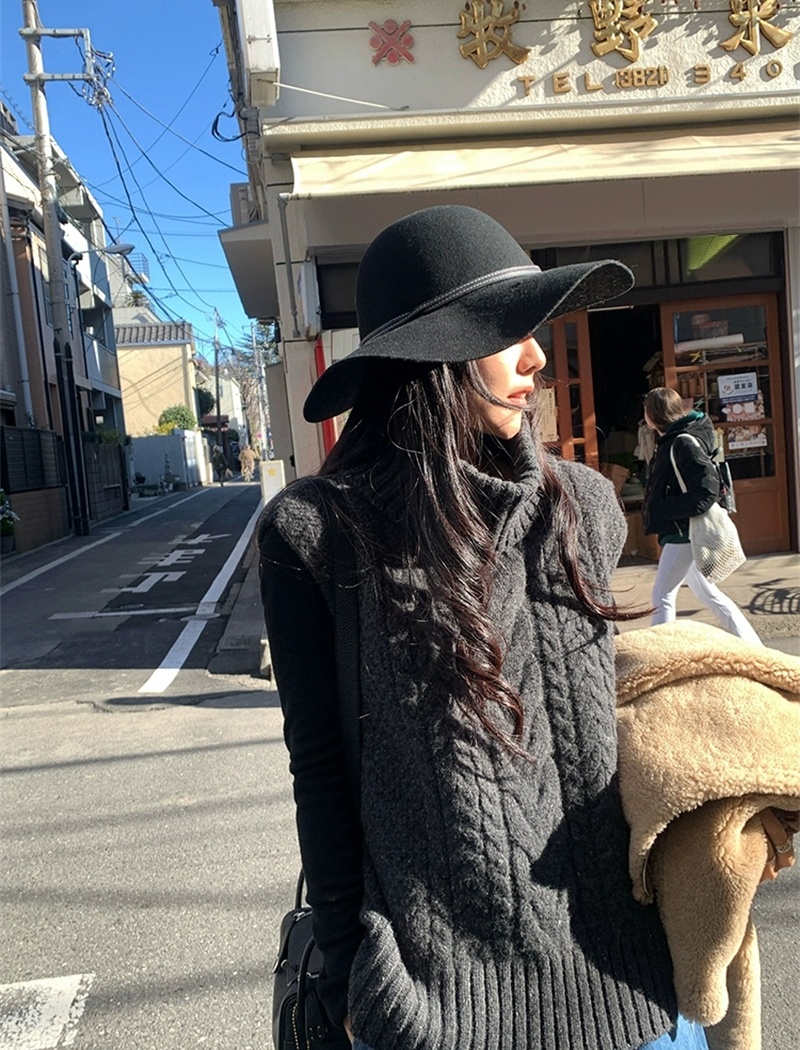 Twist autumn and winter tops knitted high collar vest for women