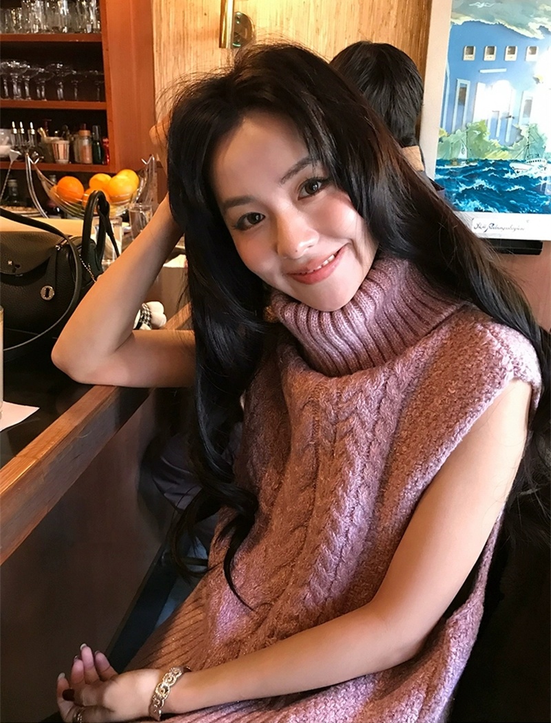 Twist autumn and winter tops knitted high collar vest for women
