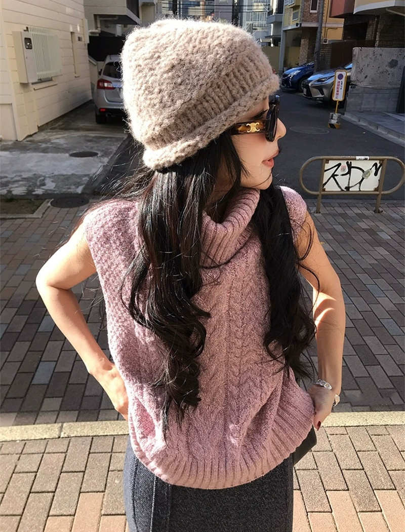 Twist autumn and winter tops knitted high collar vest for women