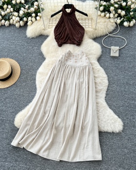 Cross sleeveless tops drape halter skirt a set for women